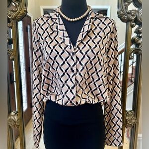 Fashion Nova Casual Black and Cream Button Down Long Sleeve Shirt Size M New